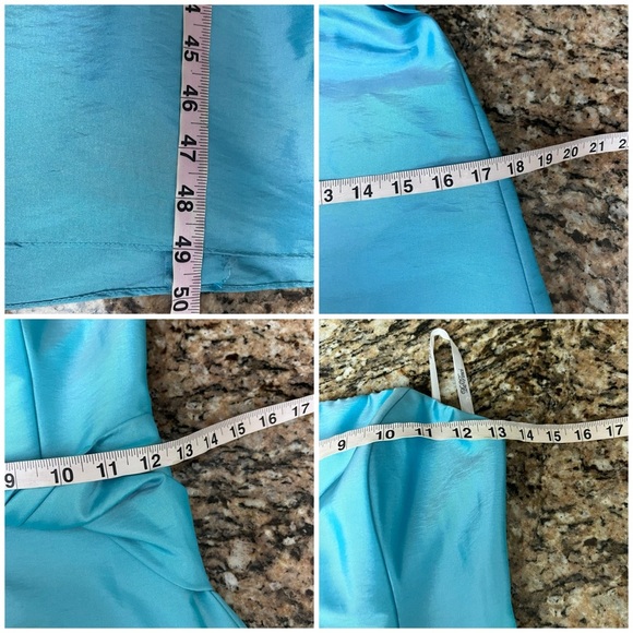 DaVinci Blue Satin Strapless Maxi Formal Dress 2 Prom Gala Wedding Bridesmaid - Picture 4 of 9